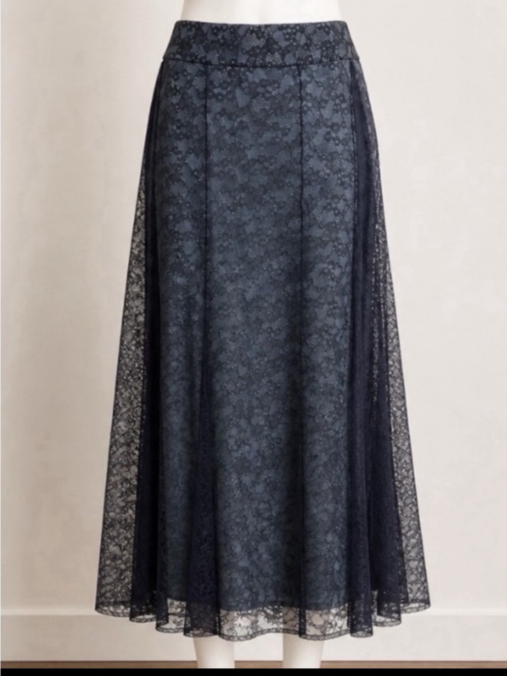 Free People Lace Midi Skirt Women’s M Black Lace Overlay Boho Whimsigoth Flowy - Picture 4 of 7